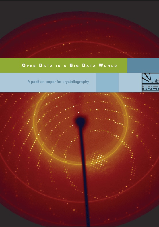 Open Data in a Big Data World: book cover with IUCR logo, image and subtitle 'a position paper for crystallography'