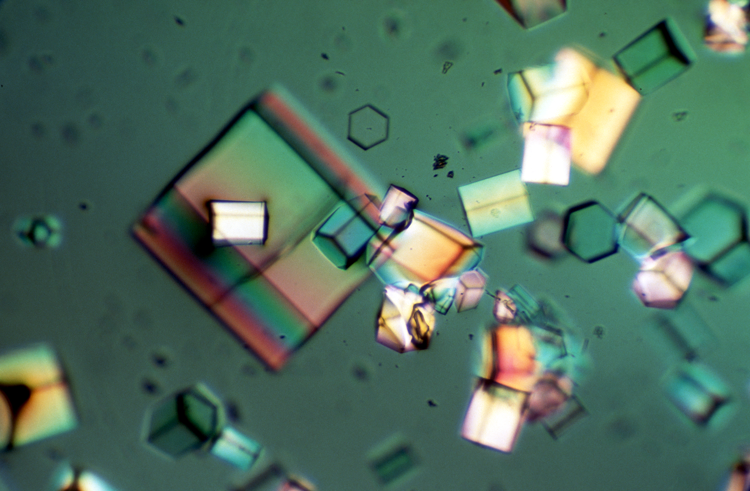 Square crystals, green background