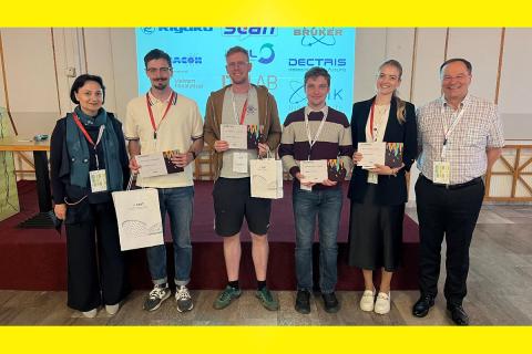 Best presentation award winners together with presidents of the organizing committee; from left, Professor Marijana Đaković, Klemen Motaln, Mišel Hozjan, Blaž Antonin, Nadja Ziherl and Professor Anton Meden. (Photo taken by Jure Jakoš.)